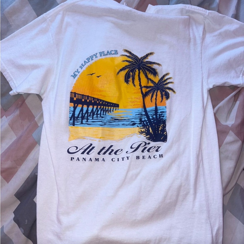 White Graphic T-Shirt with Beach Print
